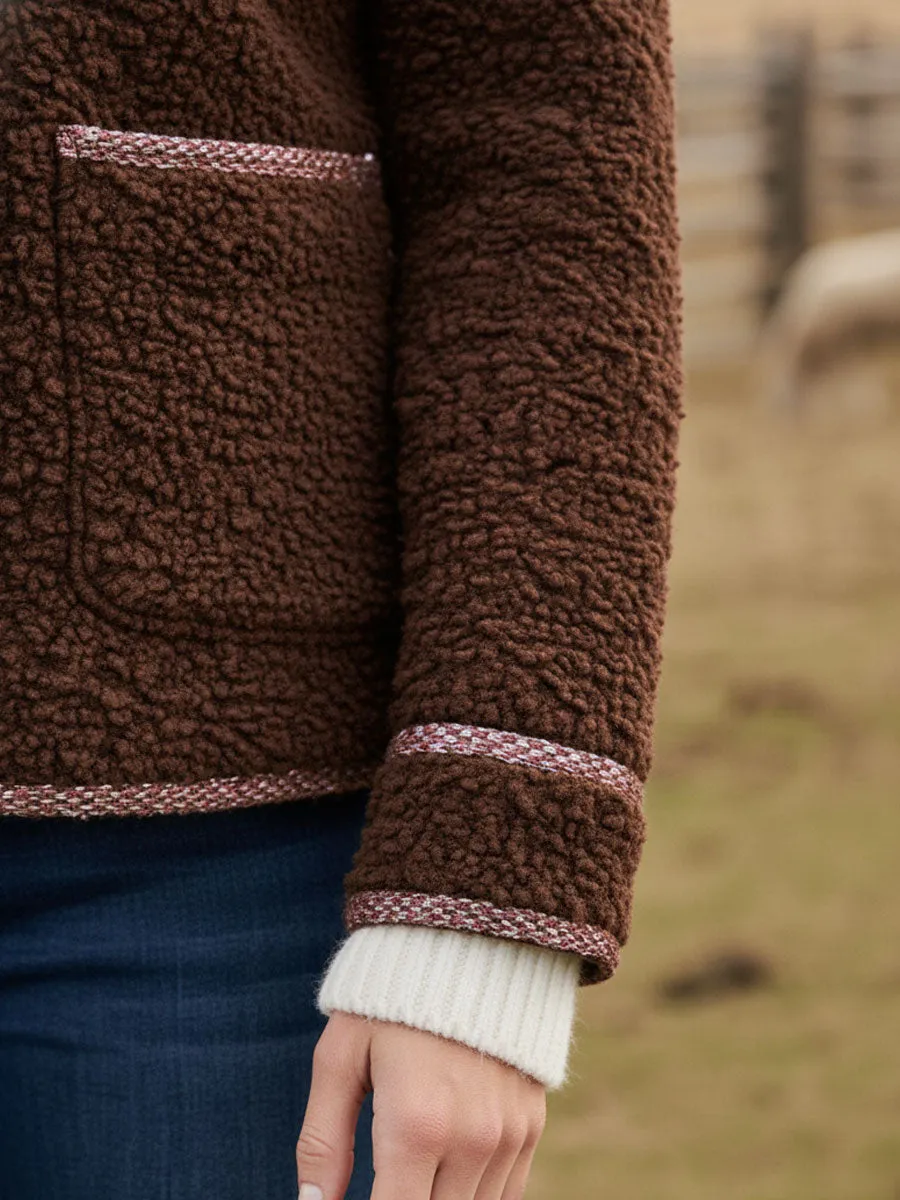 Casual Retro Pink Web Cocoa Brown Polar Fleece Jacket Coat sold by Oyrosy product image thumbnail 5