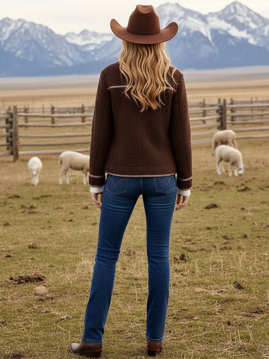 Casual Retro Pink Web Cocoa Brown Polar Fleece Jacket Coat sold by Oyrosy product image thumbnail 3