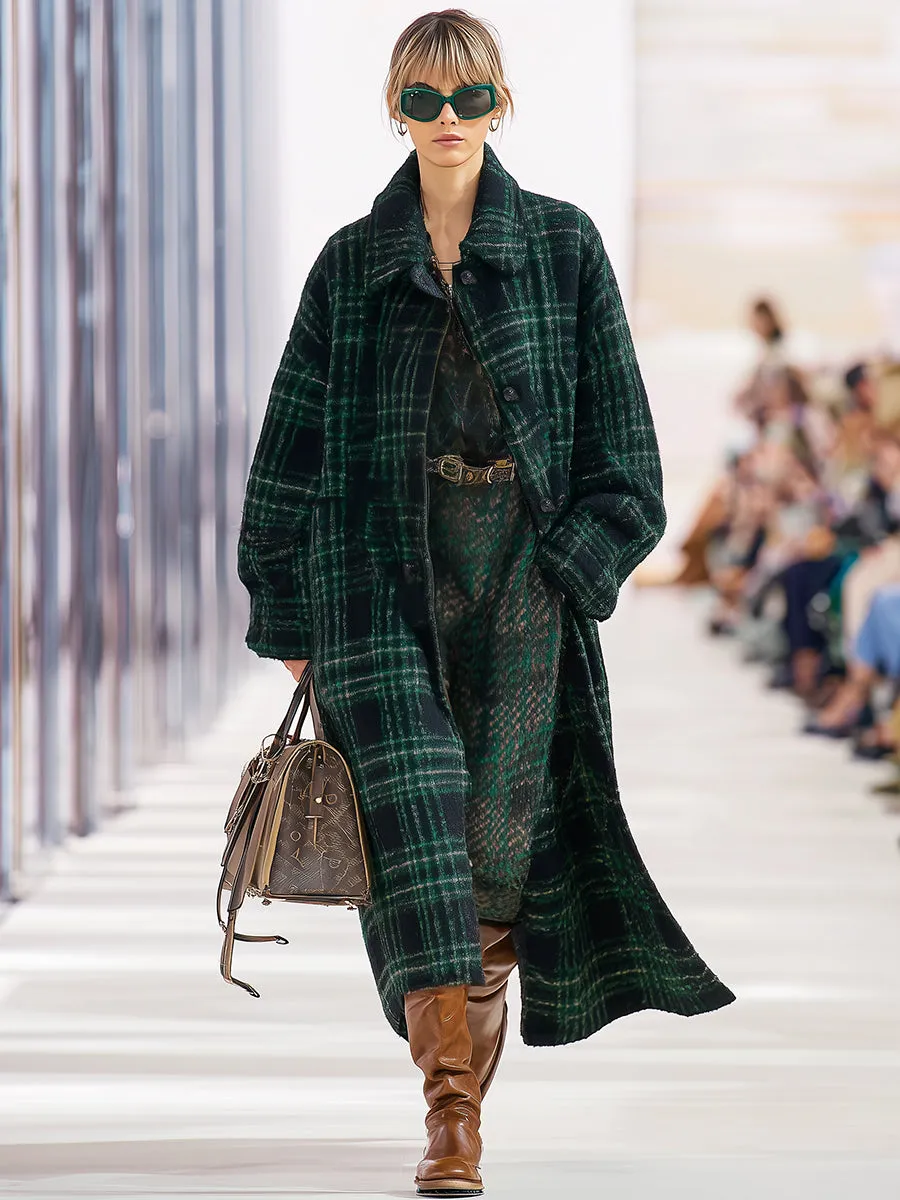 Casual Retro Dark Green Plaid Coat sold by Oyrosy product image thumbnail 2