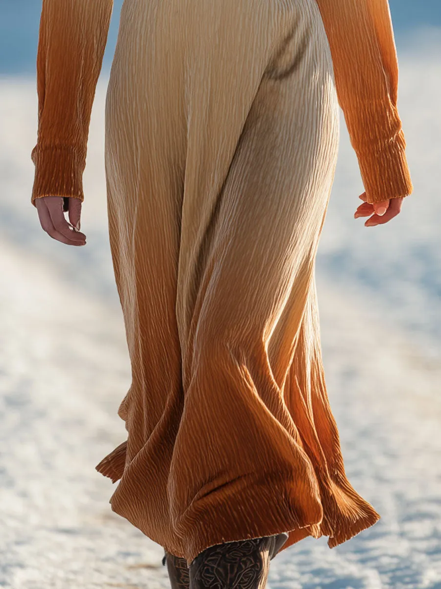 Vintage Western Style Lapel Embroidered Velvet Gradient Maxi Dress sold by Oyrosy product image thumbnail 4