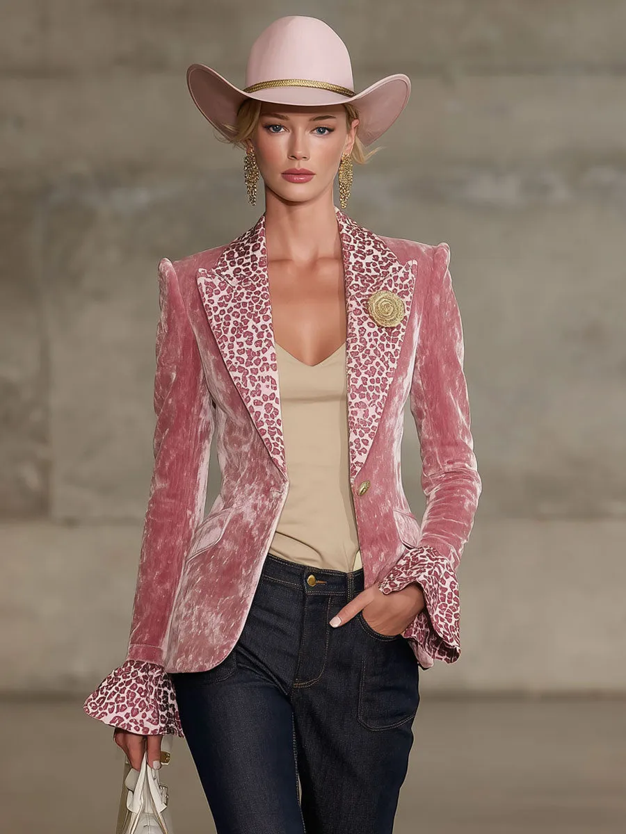 Lapel Contrast Leopard Print Velvet Blazer sold by Oyrosy product image thumbnail 4