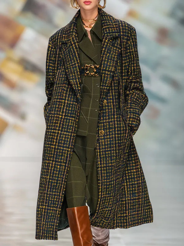 Retro Casual Black And Yellow Plaid Lapel Single-breasted Coat sold by Oyrosy