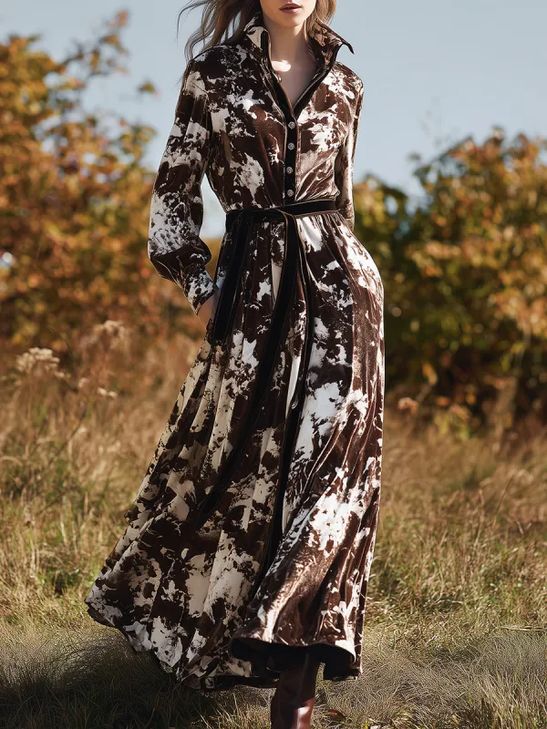Vintage Western Floral Print Brown Velvet Maxi Dress sold by Oyrosy