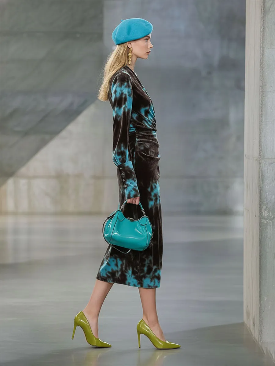 High-end Fashionable Velvet Tie-dye Midi Dress sold by Oyrosy product image thumbnail 4