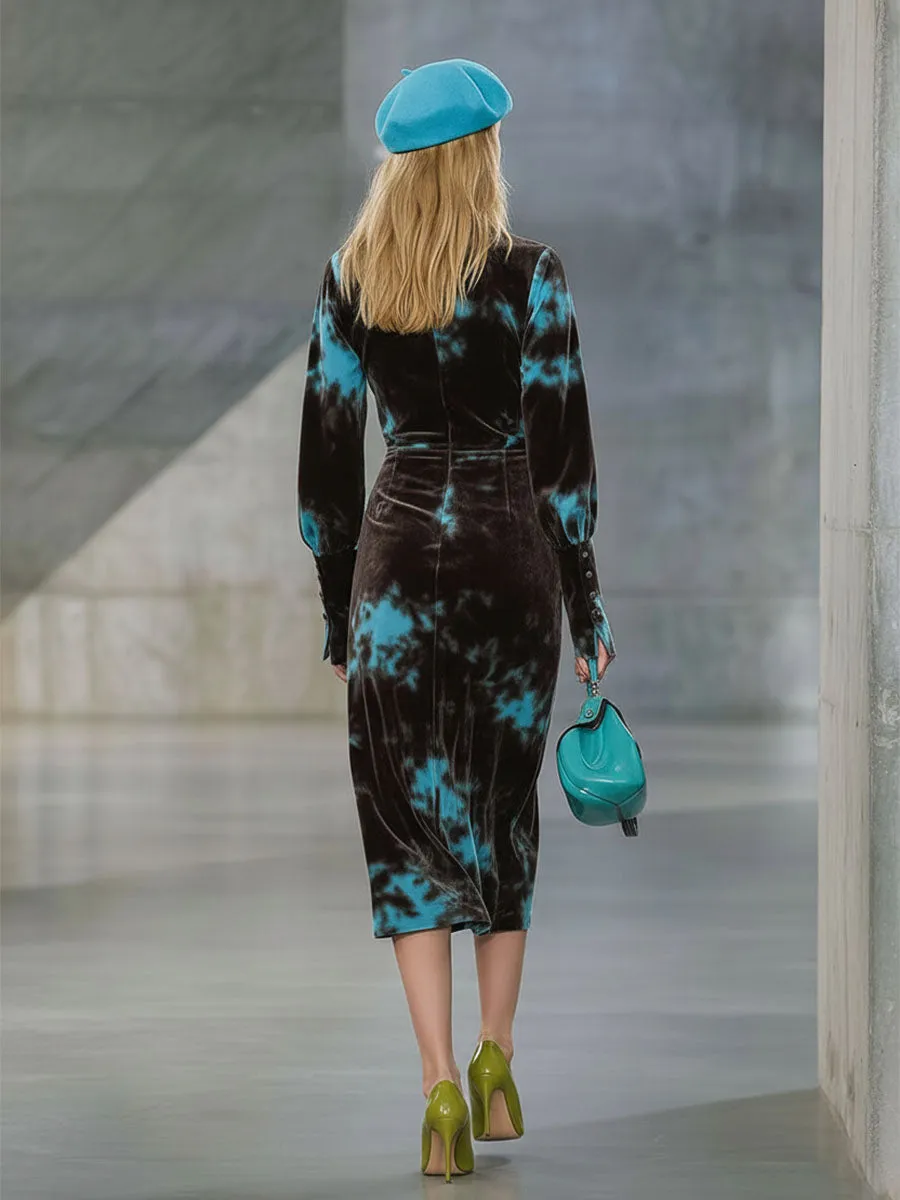 High-end Fashionable Velvet Tie-dye Midi Dress sold by Oyrosy product image thumbnail 3