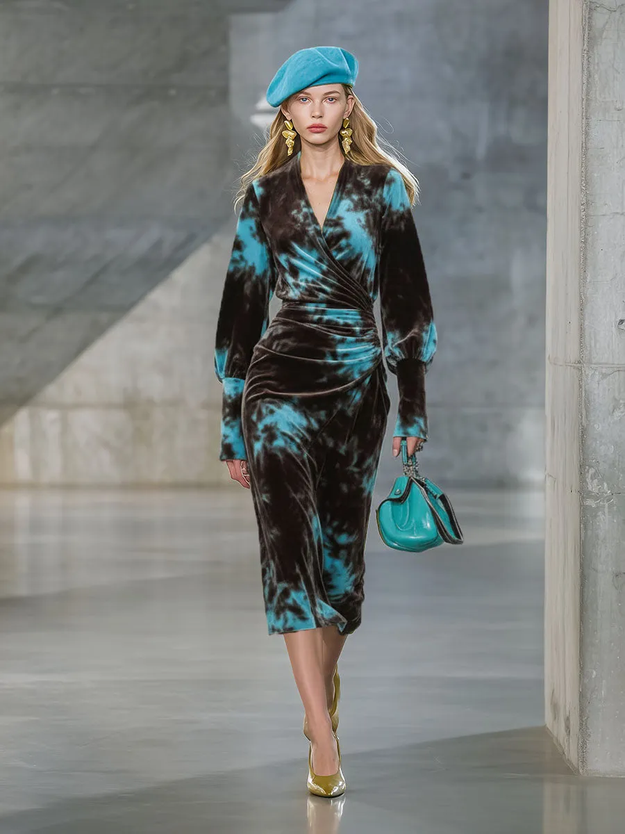 High-end Fashionable Velvet Tie-dye Midi Dress sold by Oyrosy product image thumbnail 2