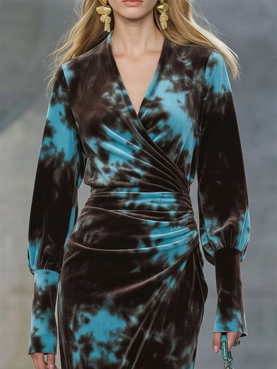 High-end Fashionable Velvet Tie-dye Midi Dress sold by Oyrosy product image thumbnail 5