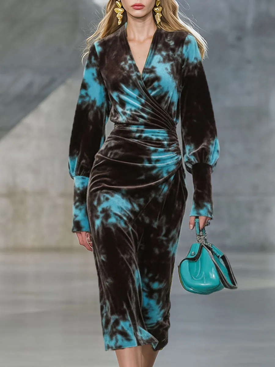 High-end Fashionable Velvet Tie-dye Midi Dress sold by Oyrosy