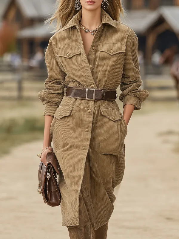 Vintage Western Button Khaki Corduroy Coat sold by Oyrosy