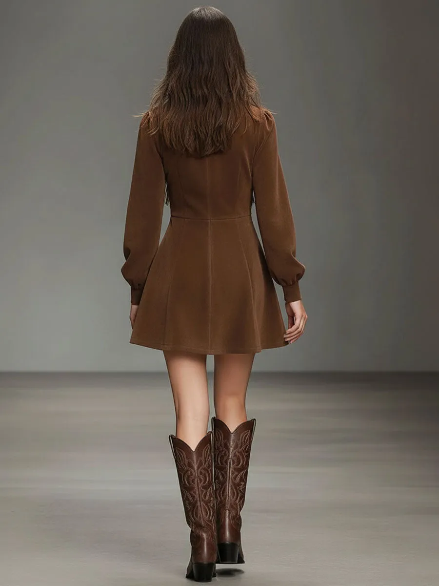 Round Neck Contrast Color Faux Suede Tassel Mini Dress sold by Oyrosy product image thumbnail 4