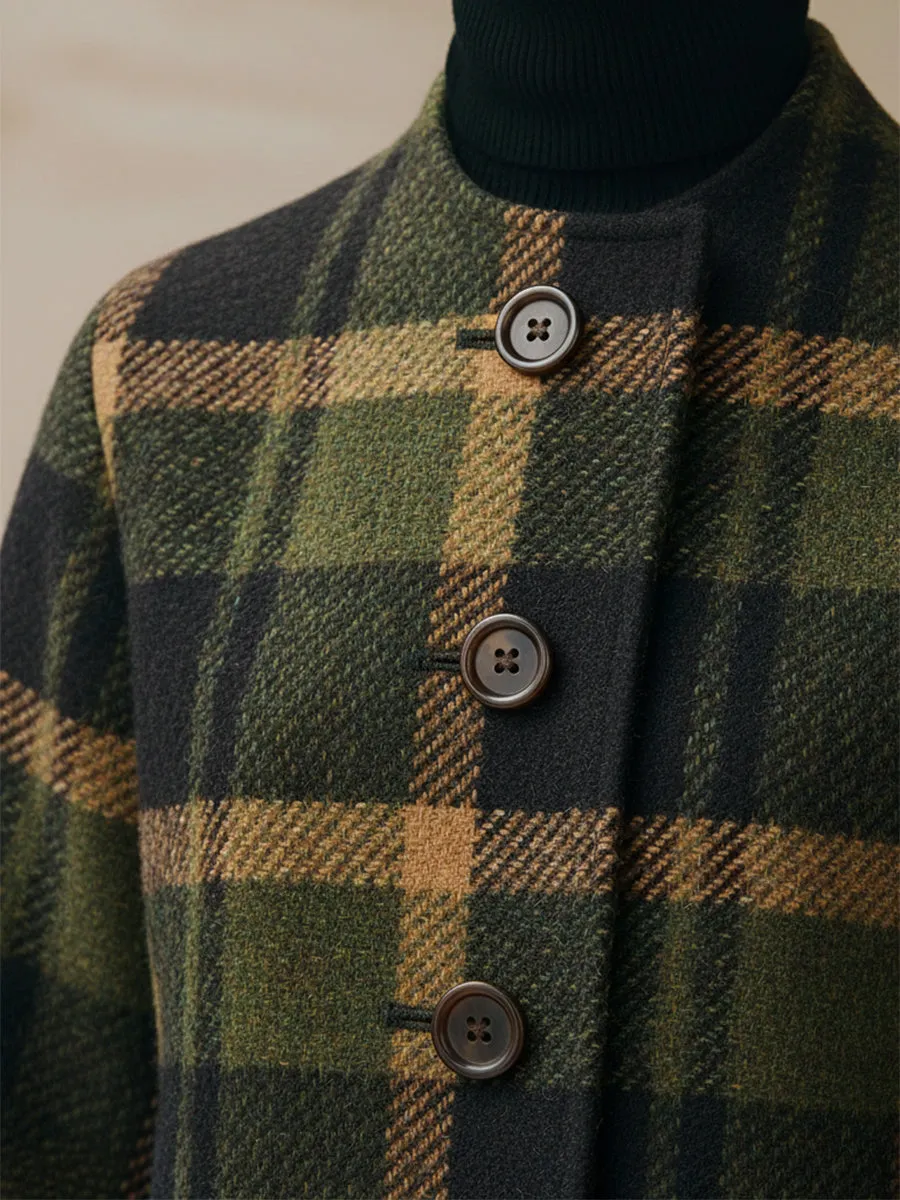 Retro Fashionable Green Plaid Collarless Coat sold by Oyrosy product image thumbnail 3