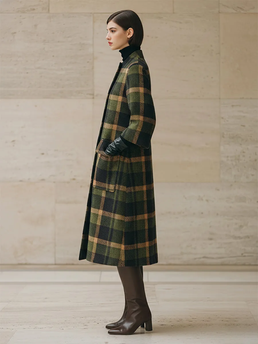 Retro Fashionable Green Plaid Collarless Coat sold by Oyrosy product image thumbnail 5