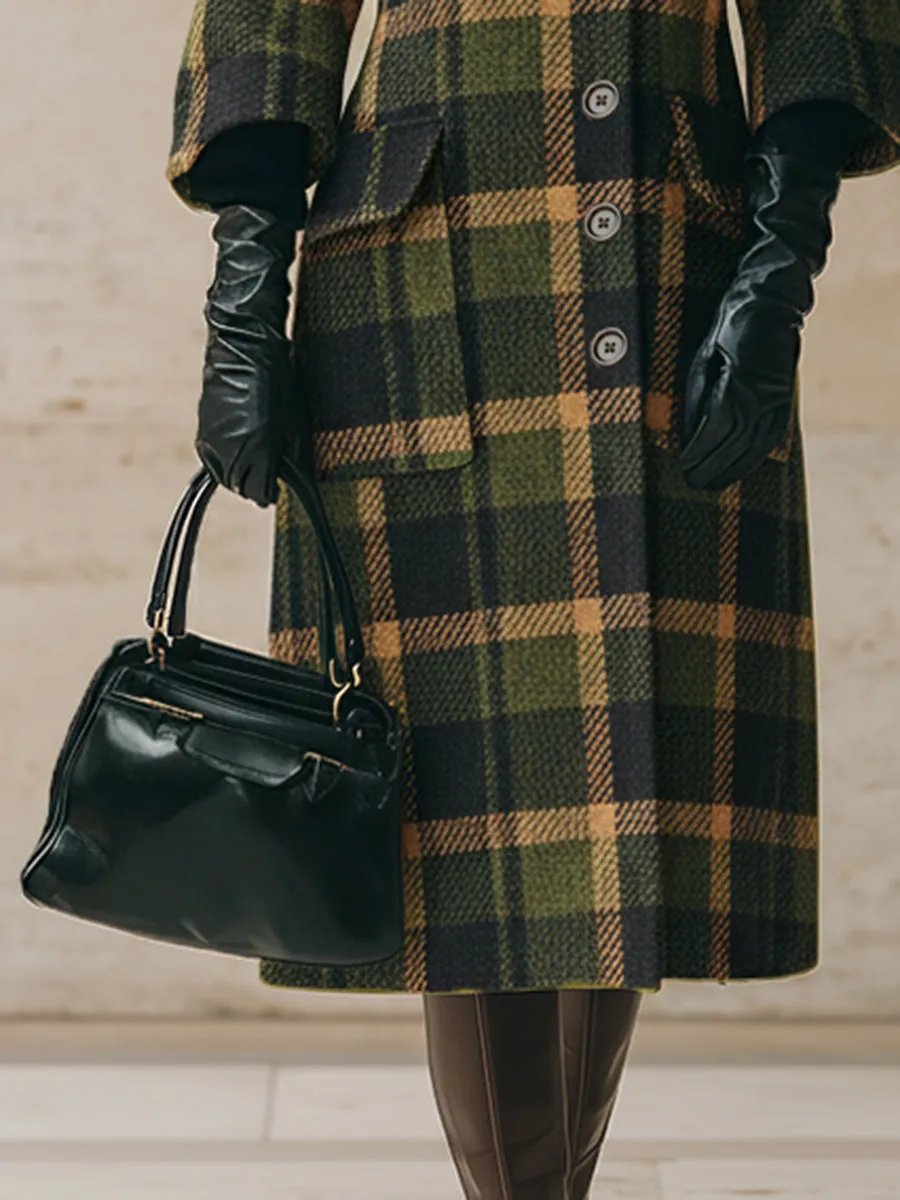 Retro Fashionable Green Plaid Collarless Coat sold by Oyrosy product image thumbnail 4