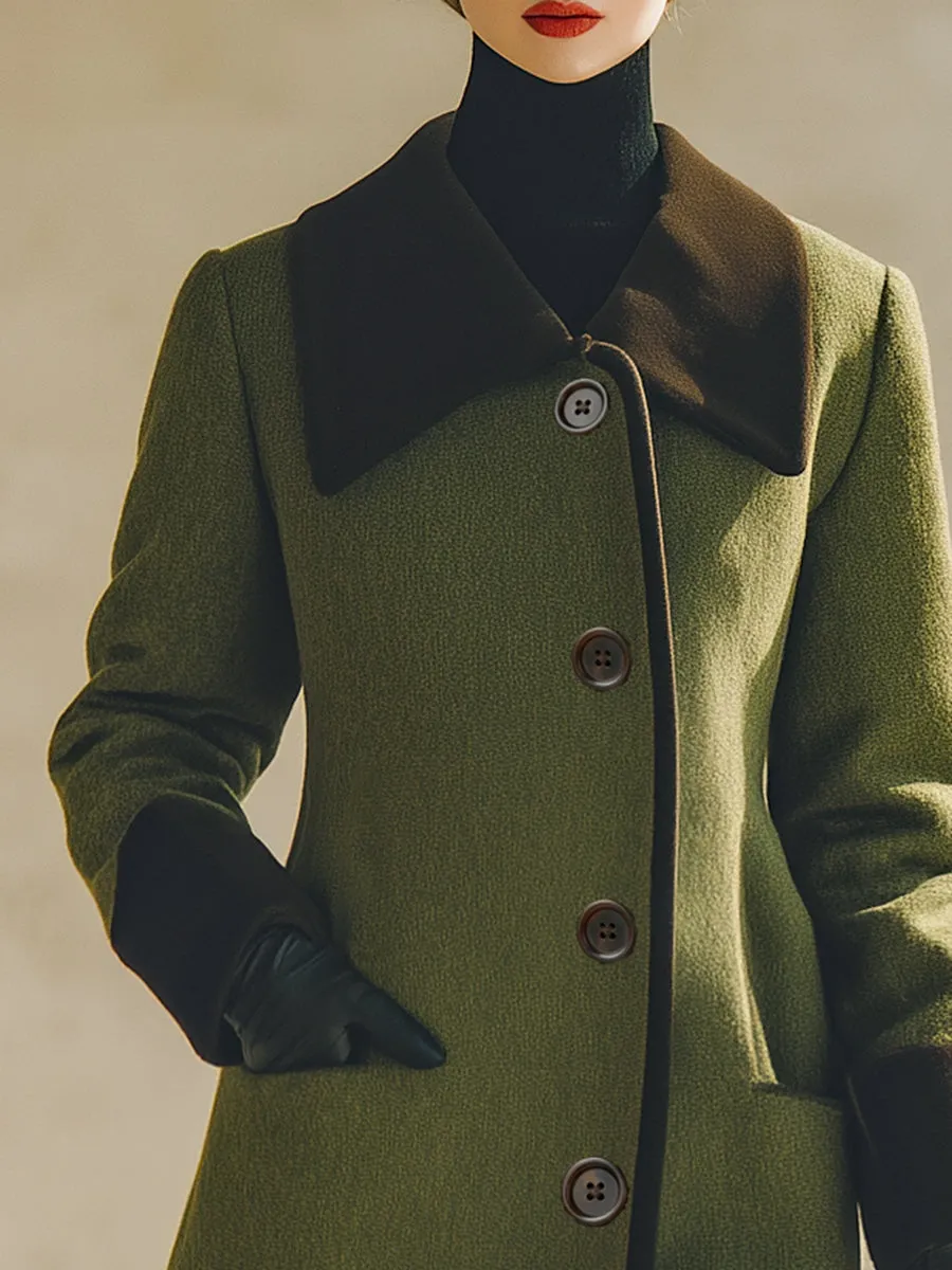 High-end Fashionable Contrast Collar Olive Green Woolen Coat sold by Oyrosy product image thumbnail 3