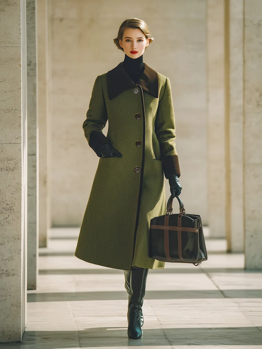 High-end Fashionable Contrast Collar Olive Green Woolen Coat sold by Oyrosy product image thumbnail 2