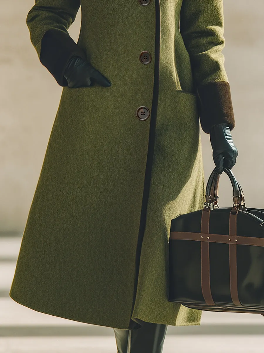 High-end Fashionable Contrast Collar Olive Green Woolen Coat sold by Oyrosy product image thumbnail 4