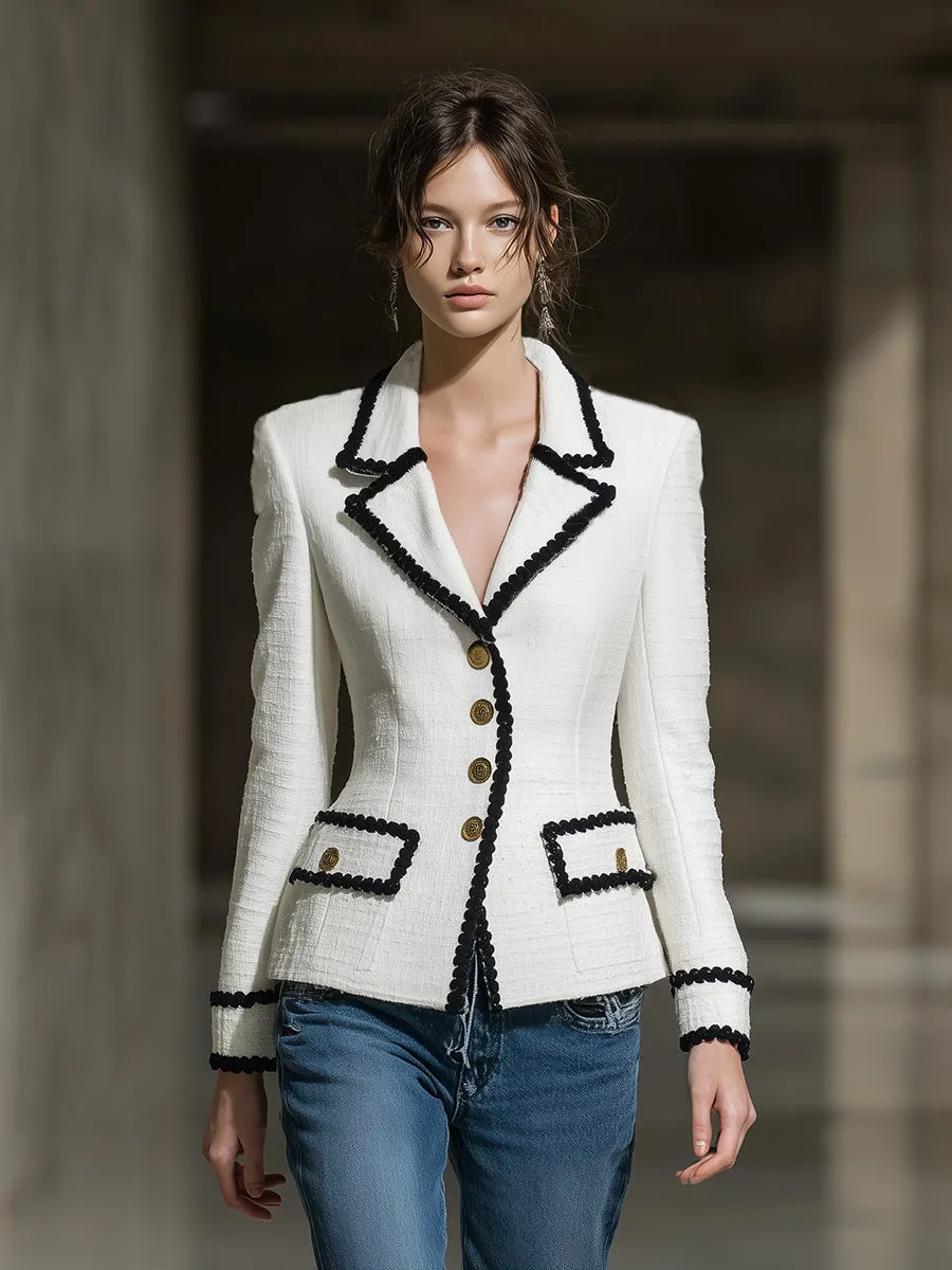 Fashionable White Woolen Material With Black Button Closure Jacket sold by Oyrosy product image thumbnail 2