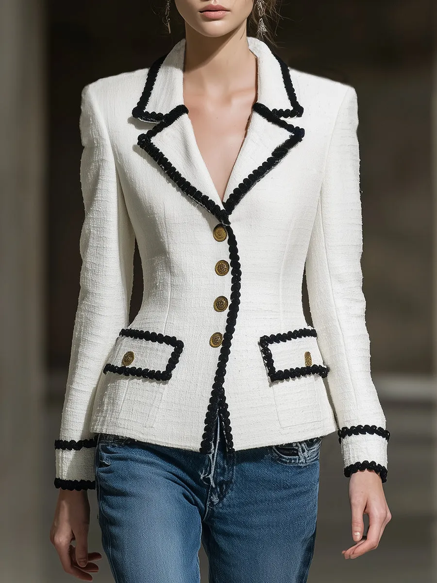 Fashionable White Woolen Material With Black Button Closure Jacket sold by Oyrosy