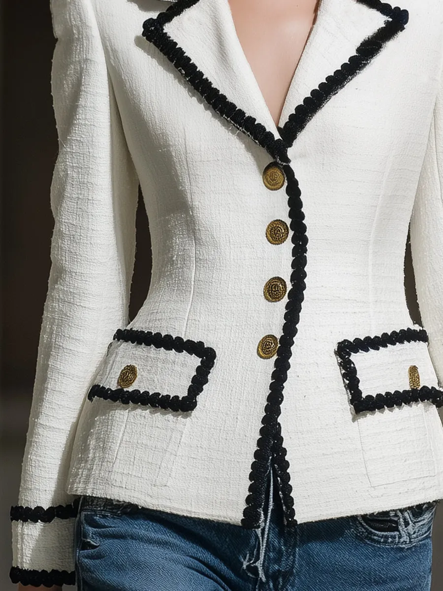 Fashionable White Woolen Material With Black Button Closure Jacket sold by Oyrosy product image thumbnail 4