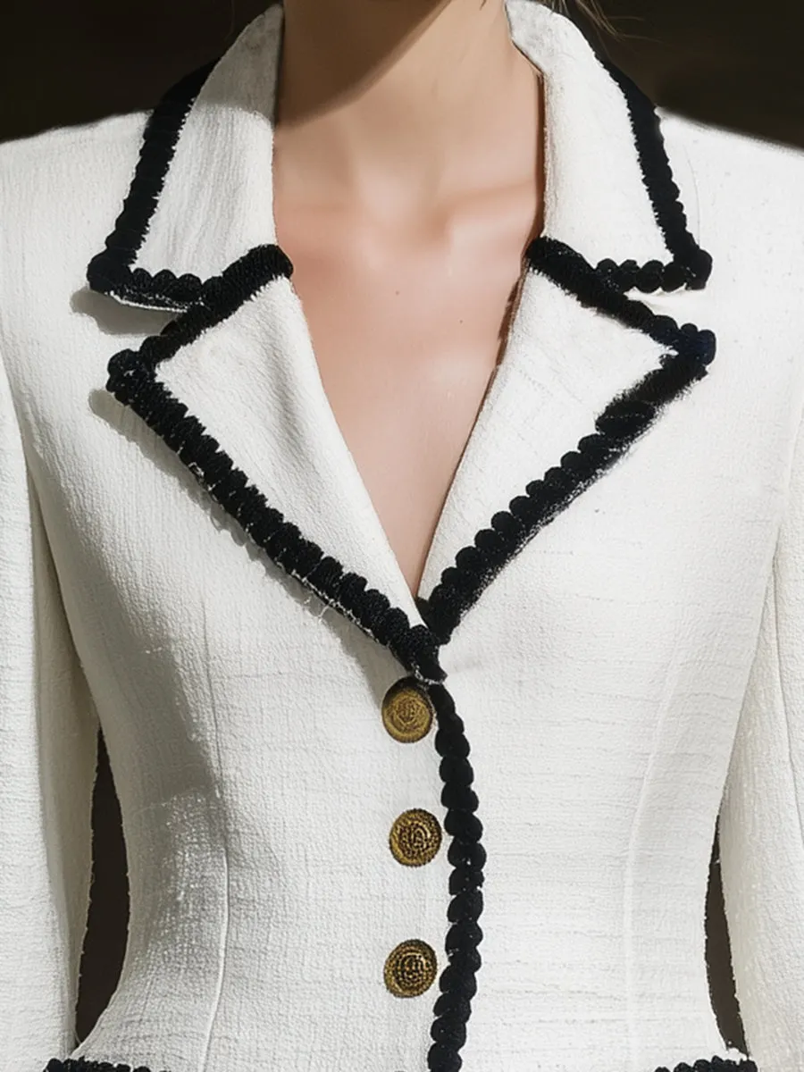 Fashionable White Woolen Material With Black Button Closure Jacket sold by Oyrosy product image thumbnail 3