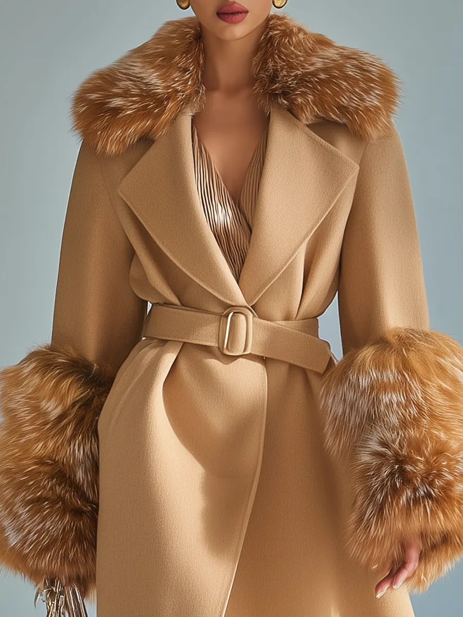 Elegant Urban Faux Fur Lapel Wool Coat sold by Oyrosy product image thumbnail 3