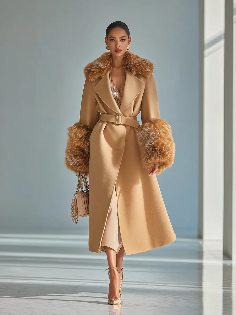 Elegant Urban Faux Fur Lapel Wool Coat sold by Oyrosy product image thumbnail 2