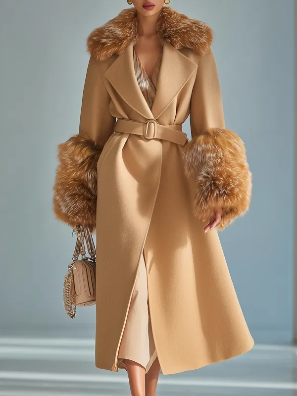 Elegant Urban Faux Fur Lapel Wool Coat sold by Oyrosy