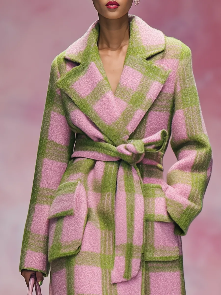 Stylish Elegant Plaid Long Woolen Coat sold by Oyrosy product image thumbnail 3