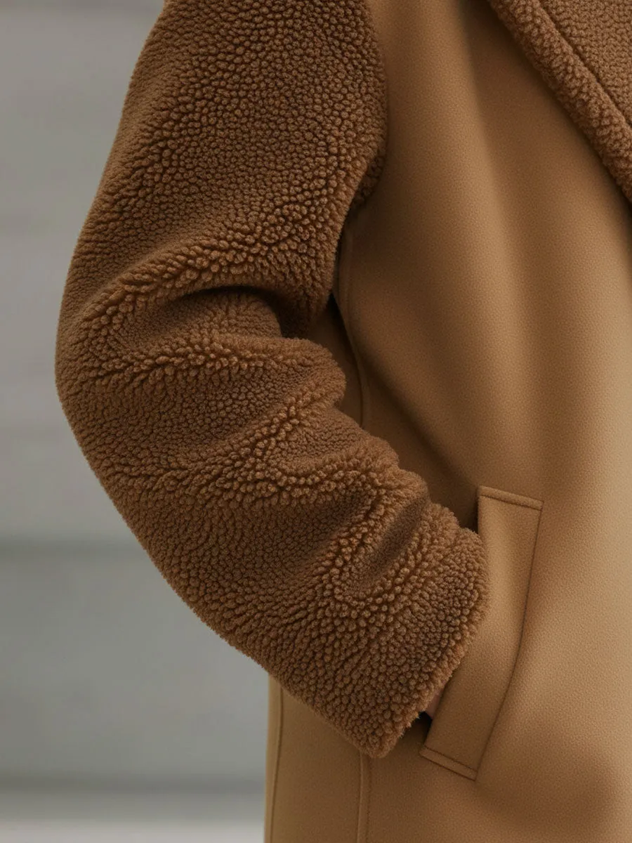 Casual Retro Khaki Woolen Brown Polar Fleece Coat sold by Oyrosy product image thumbnail 5