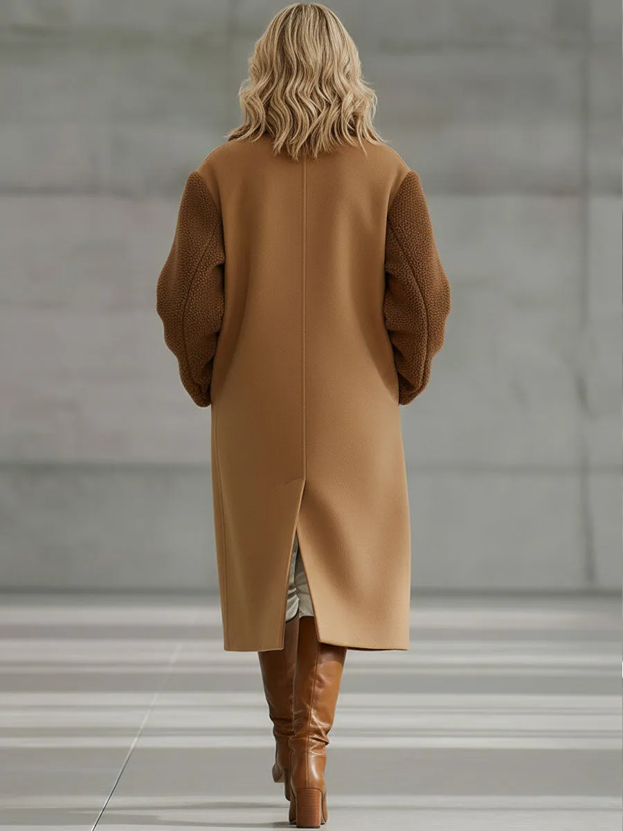 Casual Retro Khaki Woolen Brown Polar Fleece Coat sold by Oyrosy product image thumbnail 3