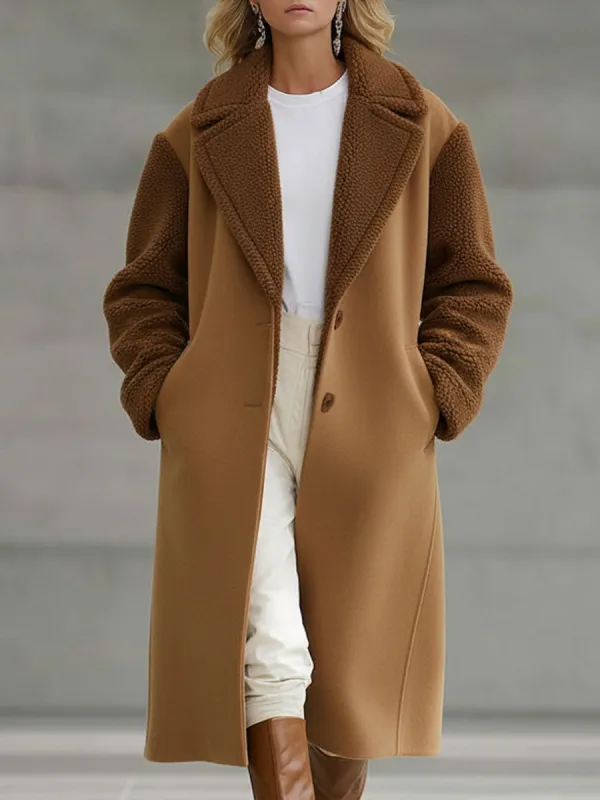 Casual Retro Khaki Woolen Brown Polar Fleece Coat sold by Oyrosy