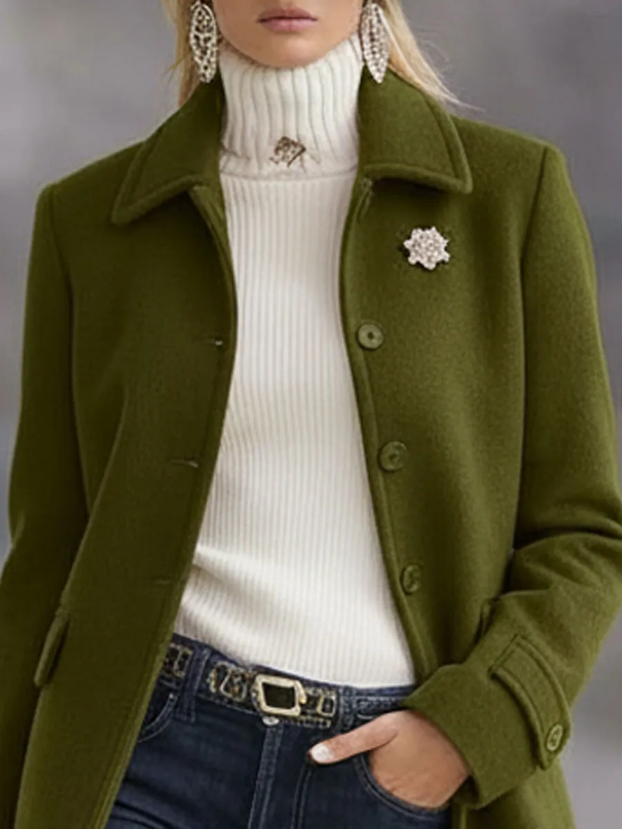 Casual Retro Olive Green Woolen Coat sold by Oyrosy product image thumbnail 4
