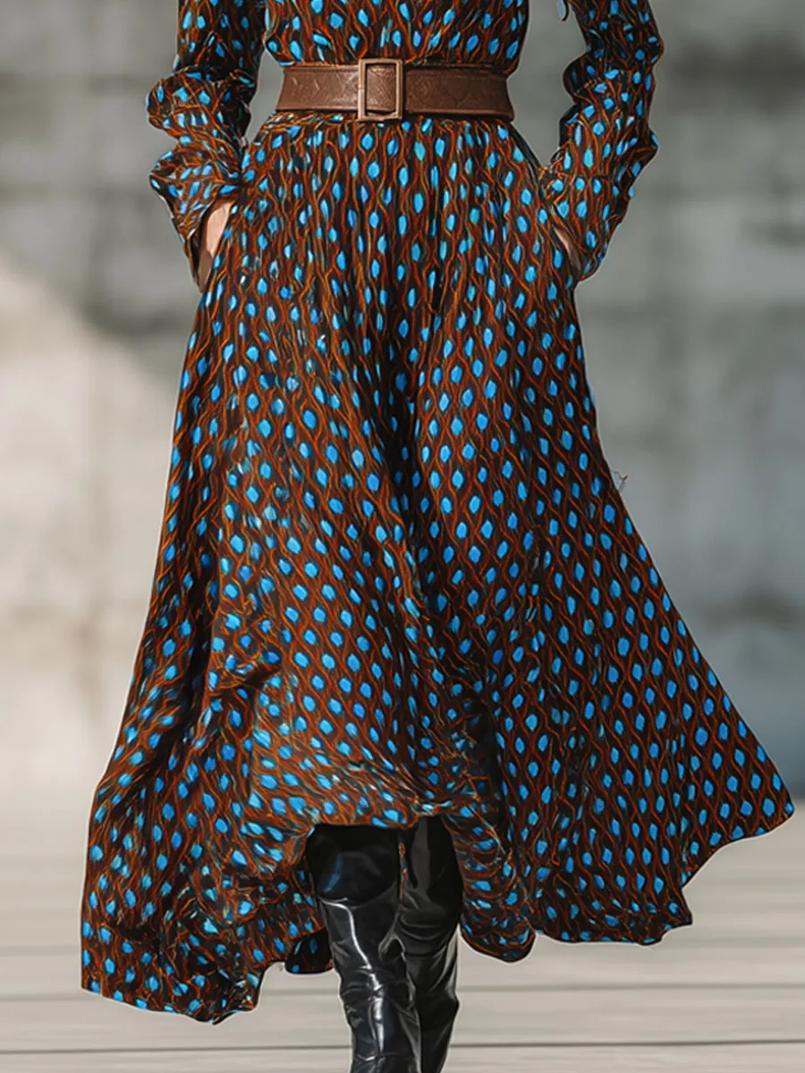 Fashion Retro Blue And Brown Diamond Check Tie Shirt Maxi Dress sold by Oyrosy product image thumbnail 4