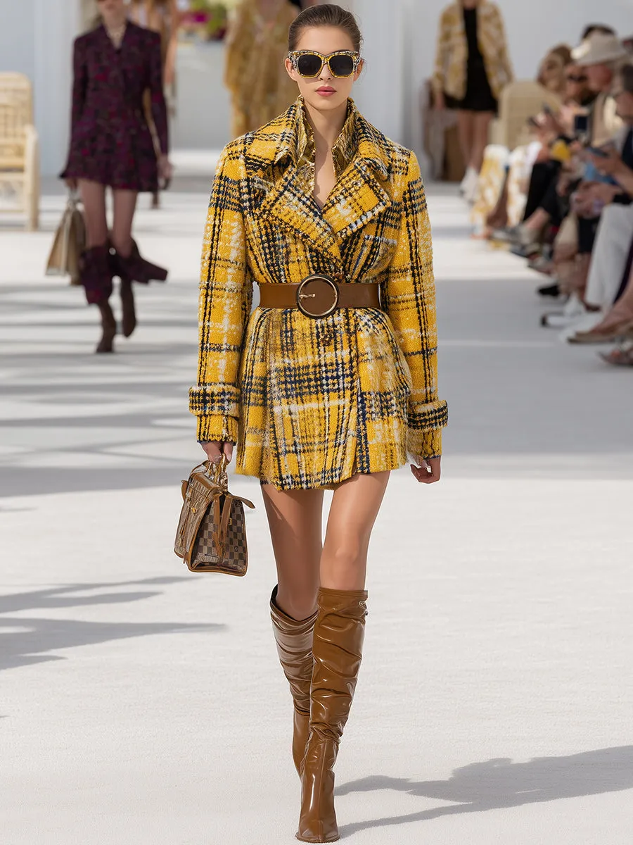 Fashion Retro Yellow Plaid Mid-length Coat sold by Oyrosy product image thumbnail 2