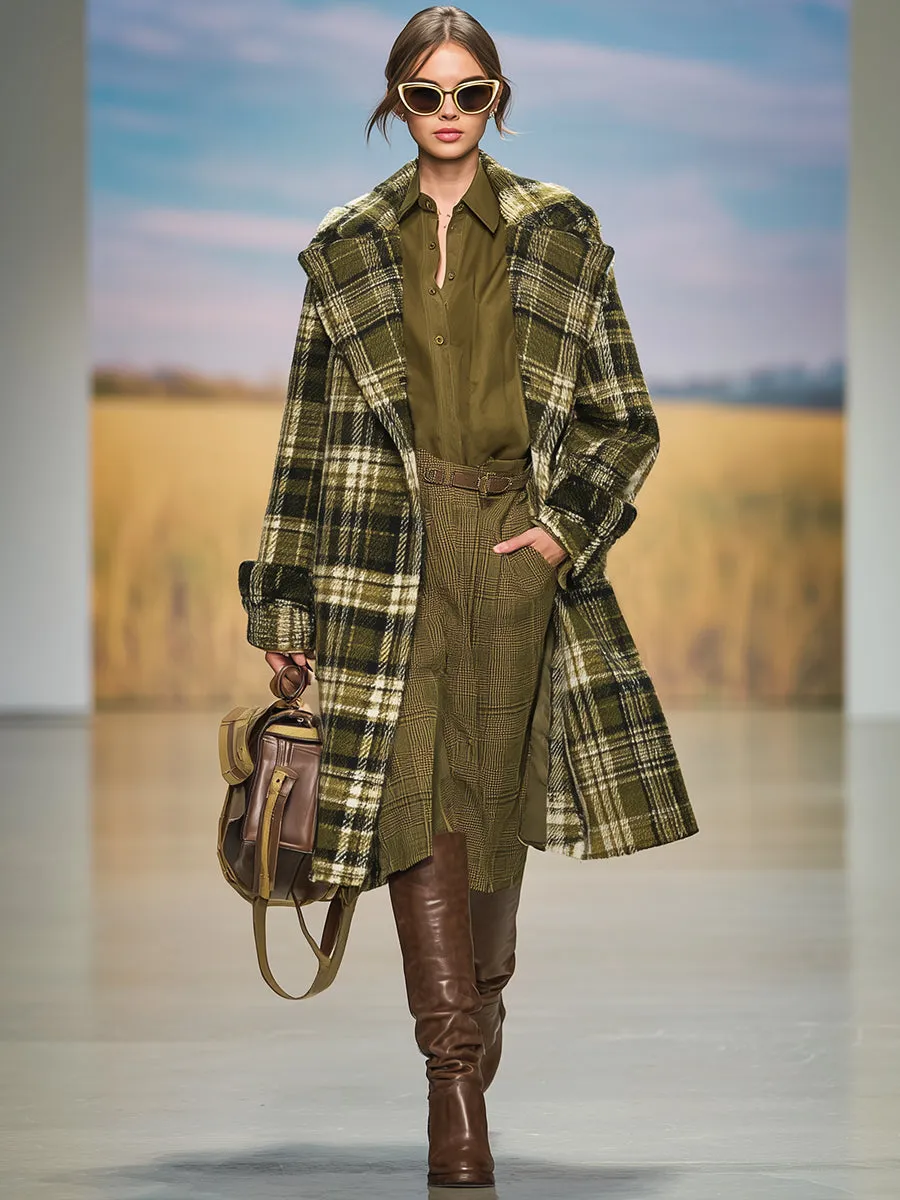 Retro Casual Army Green Plaid Lapel Coat sold by Oyrosy product image thumbnail 2