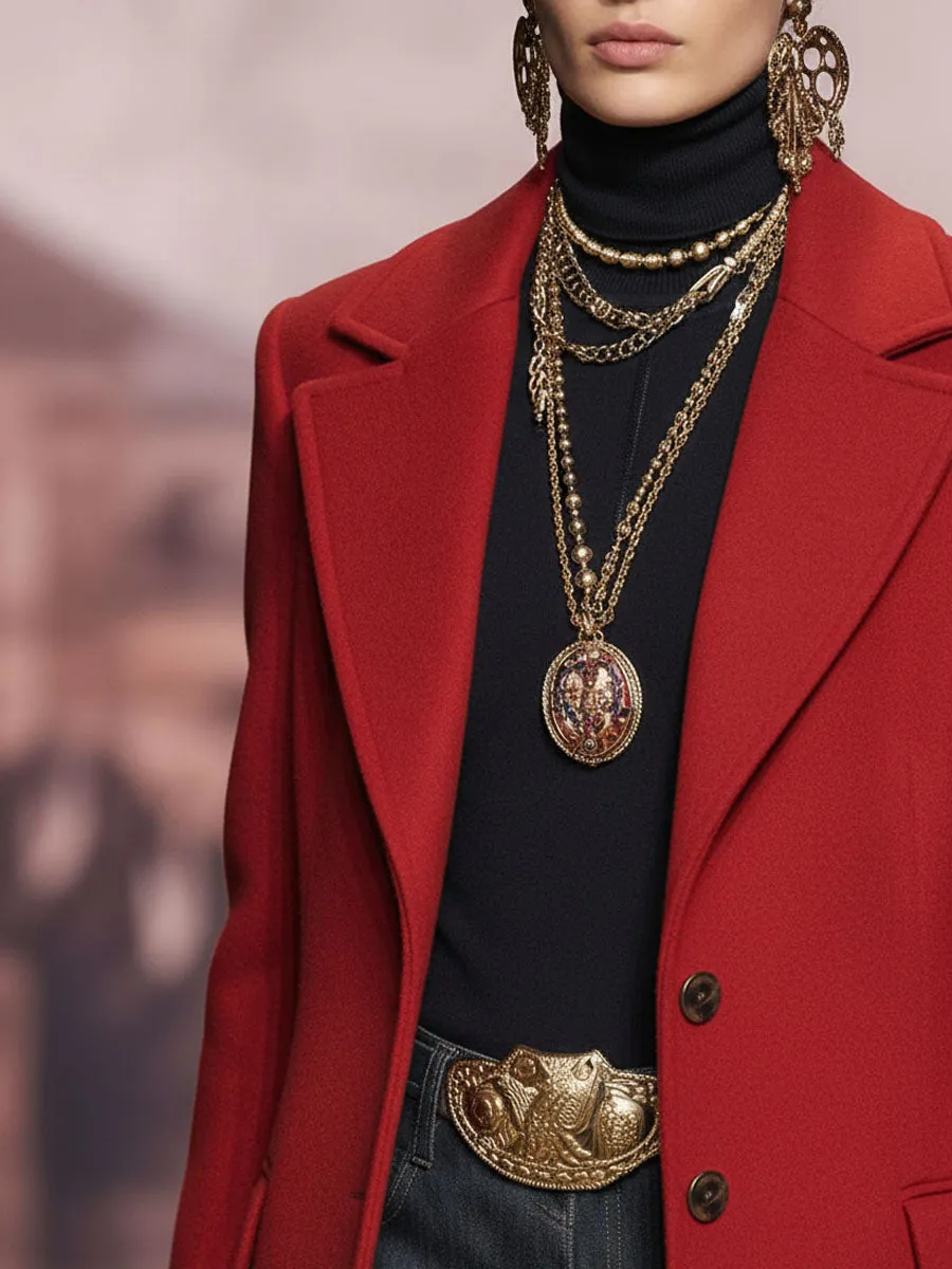 Lapel Single-breasted Leopard Print Wool Coat sold by Oyrosy product image thumbnail 3