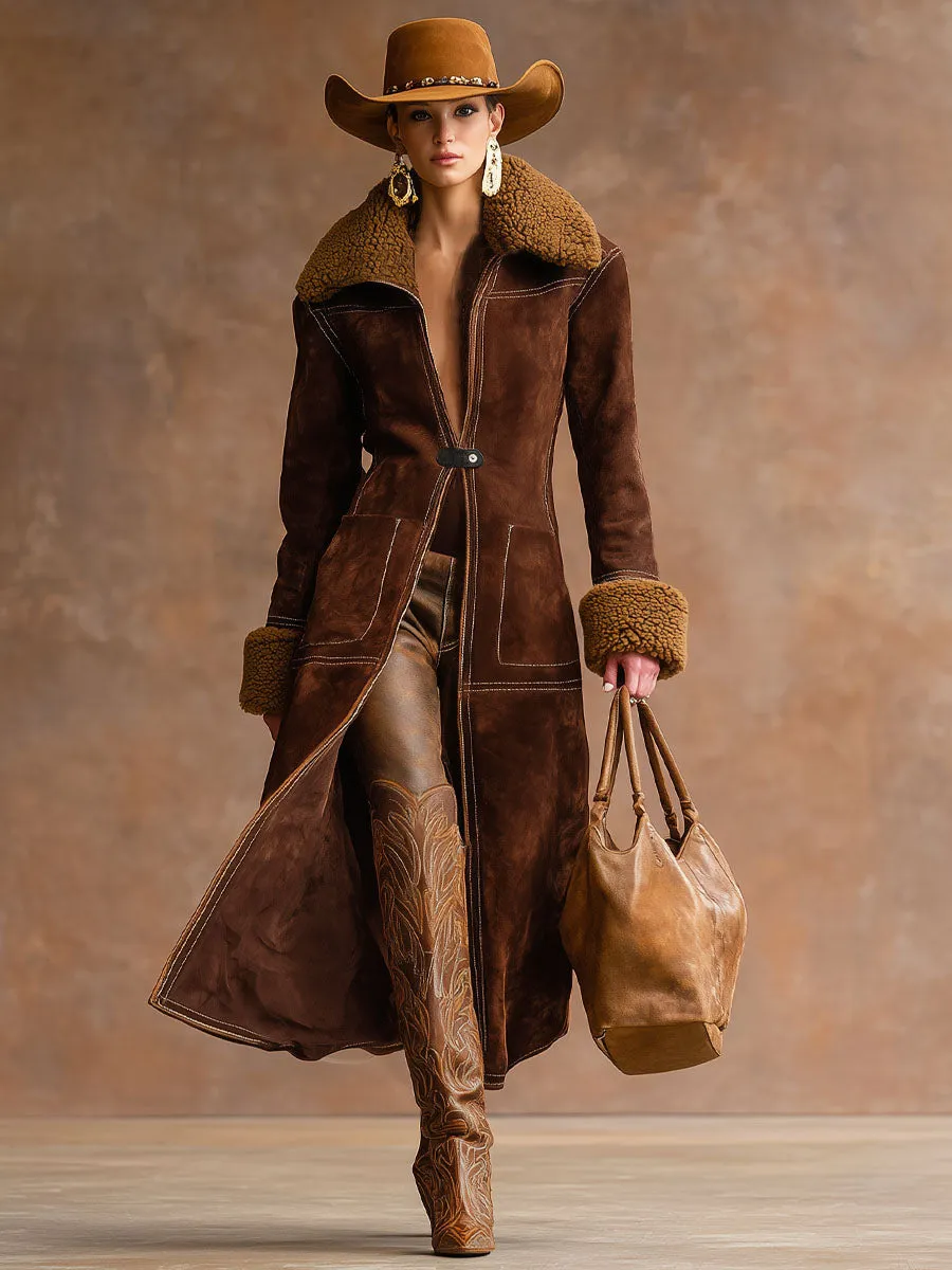 Lapel Double Pocket Faux Suede And Sherpa Coat sold by Oyrosy product image thumbnail 4