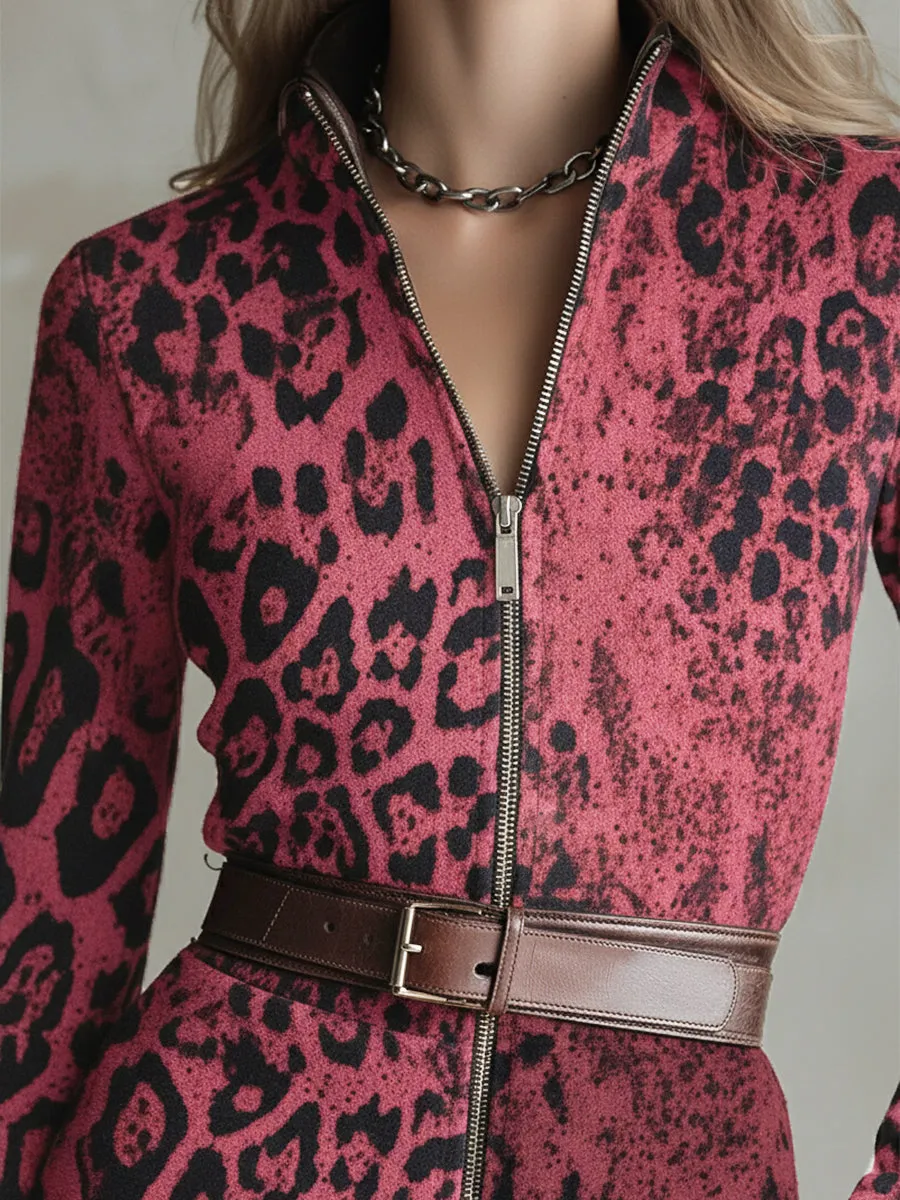 Vintage Western Lace Hem Pink Leopard Print Faux Suede Maxi Dress sold by Oyrosy product image thumbnail 4