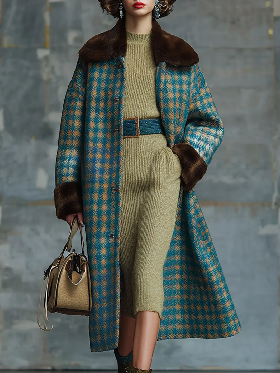 Retro Plaid Fur Collar Wool Coat sold by Oyrosy