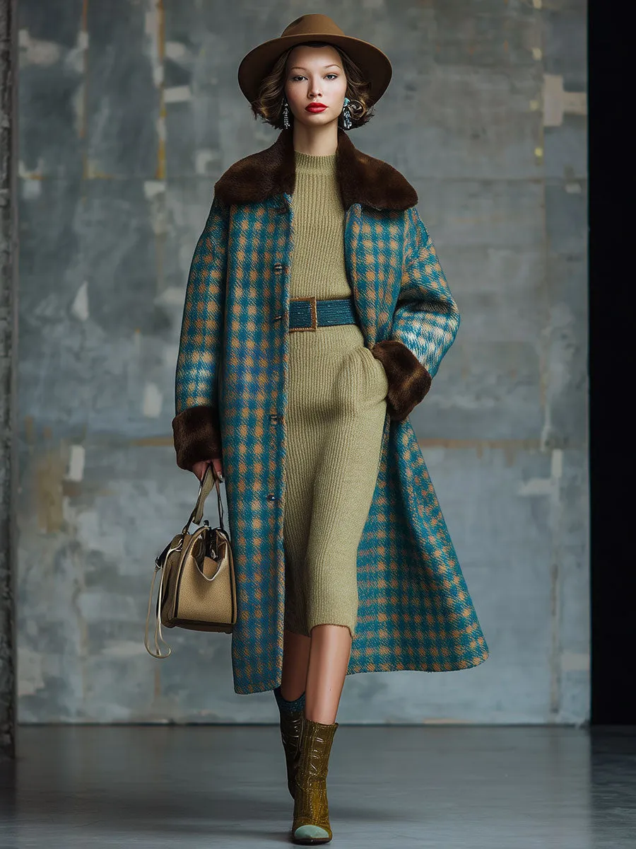 Retro Plaid Fur Collar Wool Coat sold by Oyrosy product image thumbnail 2