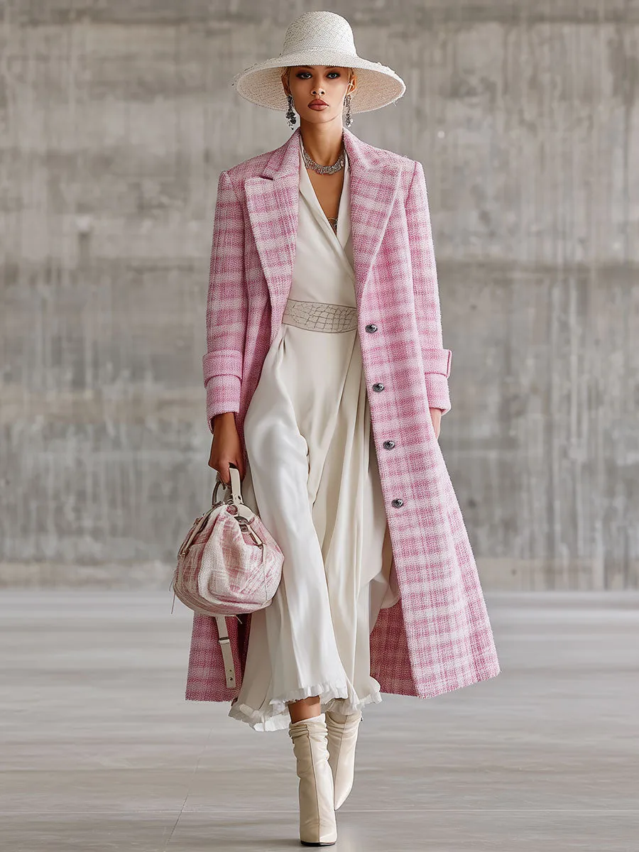 Retro Versatile Pink Plaid Woolen Coat sold by Oyrosy product image thumbnail 2