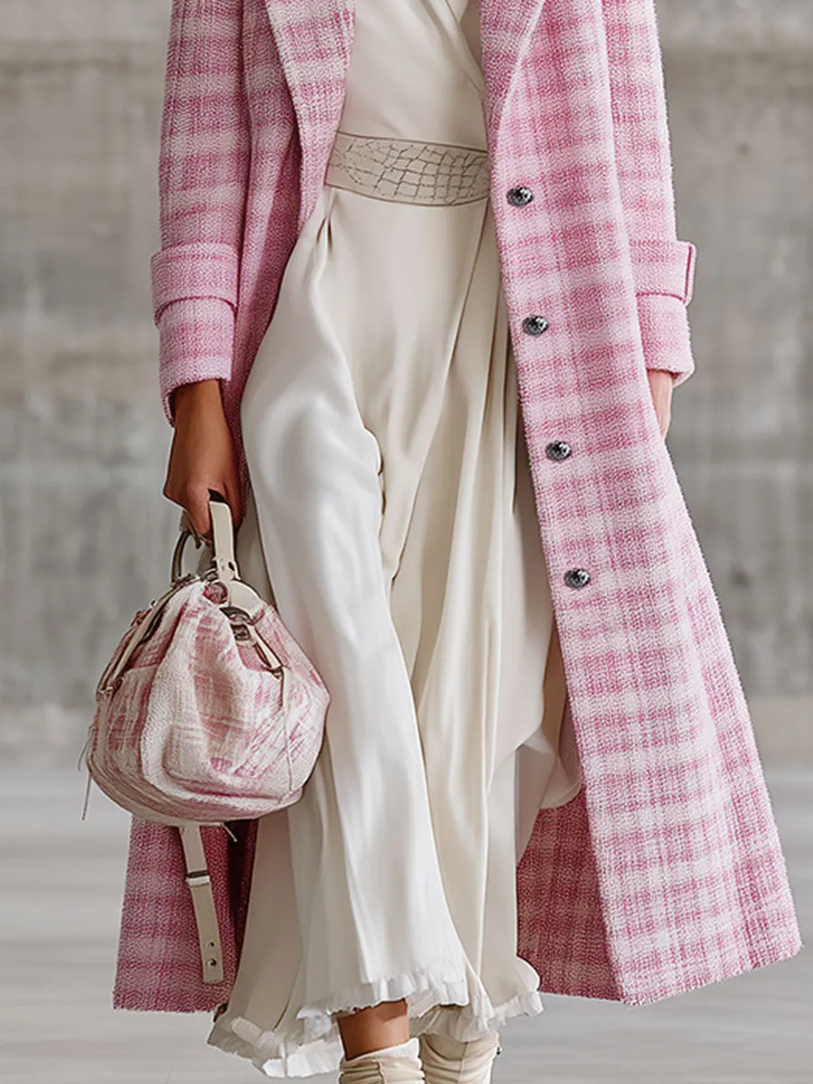 Retro Versatile Pink Plaid Woolen Coat sold by Oyrosy product image thumbnail 4