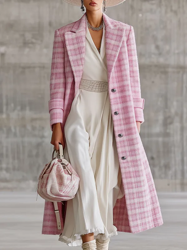 Retro Versatile Pink Plaid Woolen Coat sold by Oyrosy