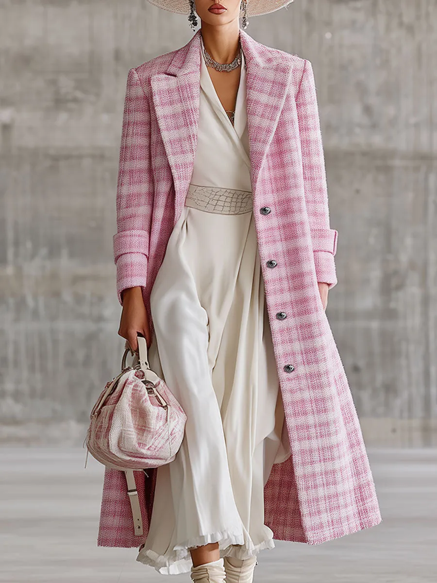 Retro Versatile Pink Plaid Woolen Coat sold by Oyrosy