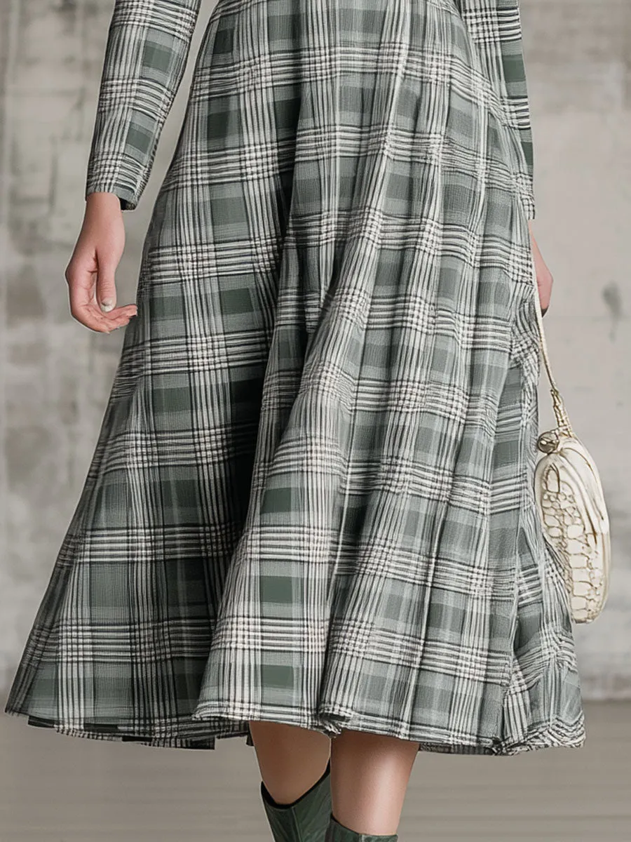Vintage Square Neck Plaid Midi Dress sold by Oyrosy product image thumbnail 4