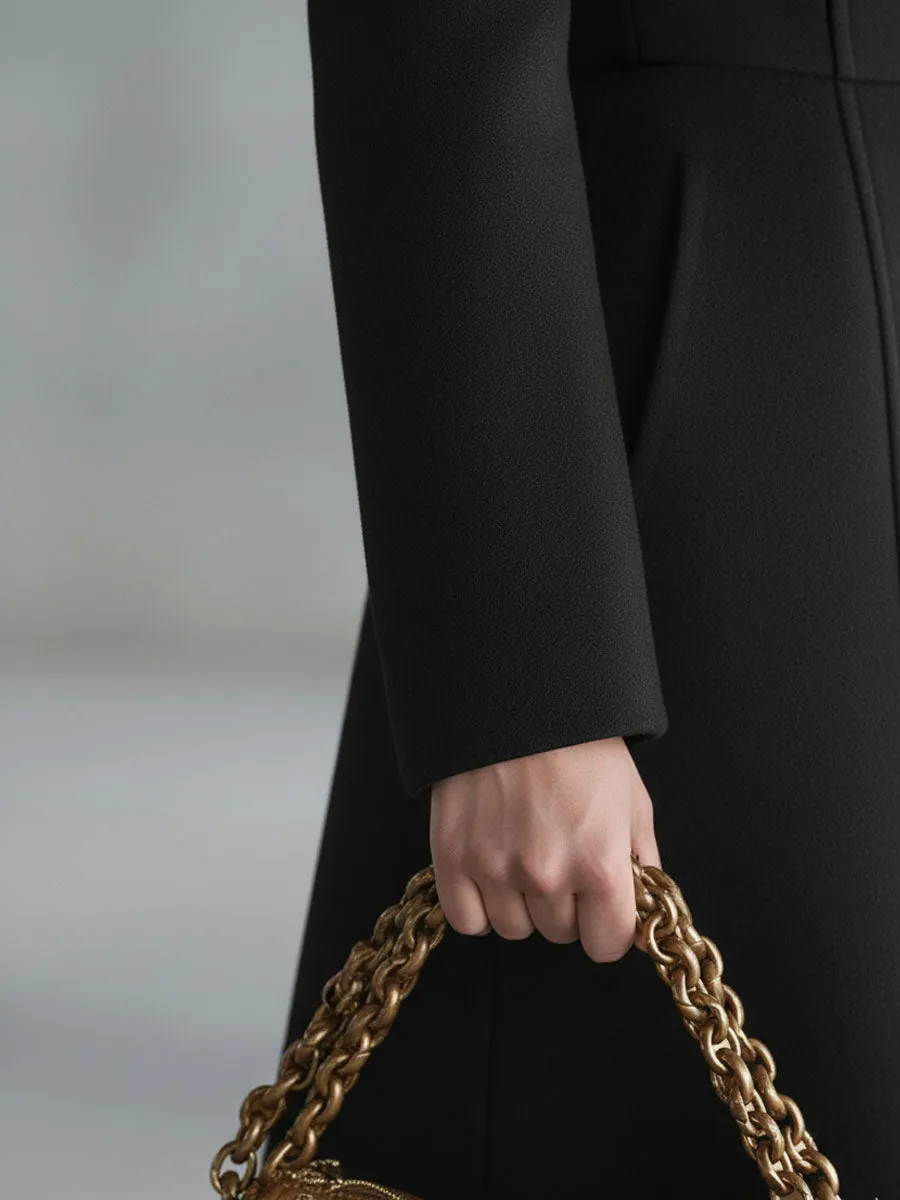 Elegant Lapel Zipper Long Wool Coat sold by Oyrosy product image thumbnail 3