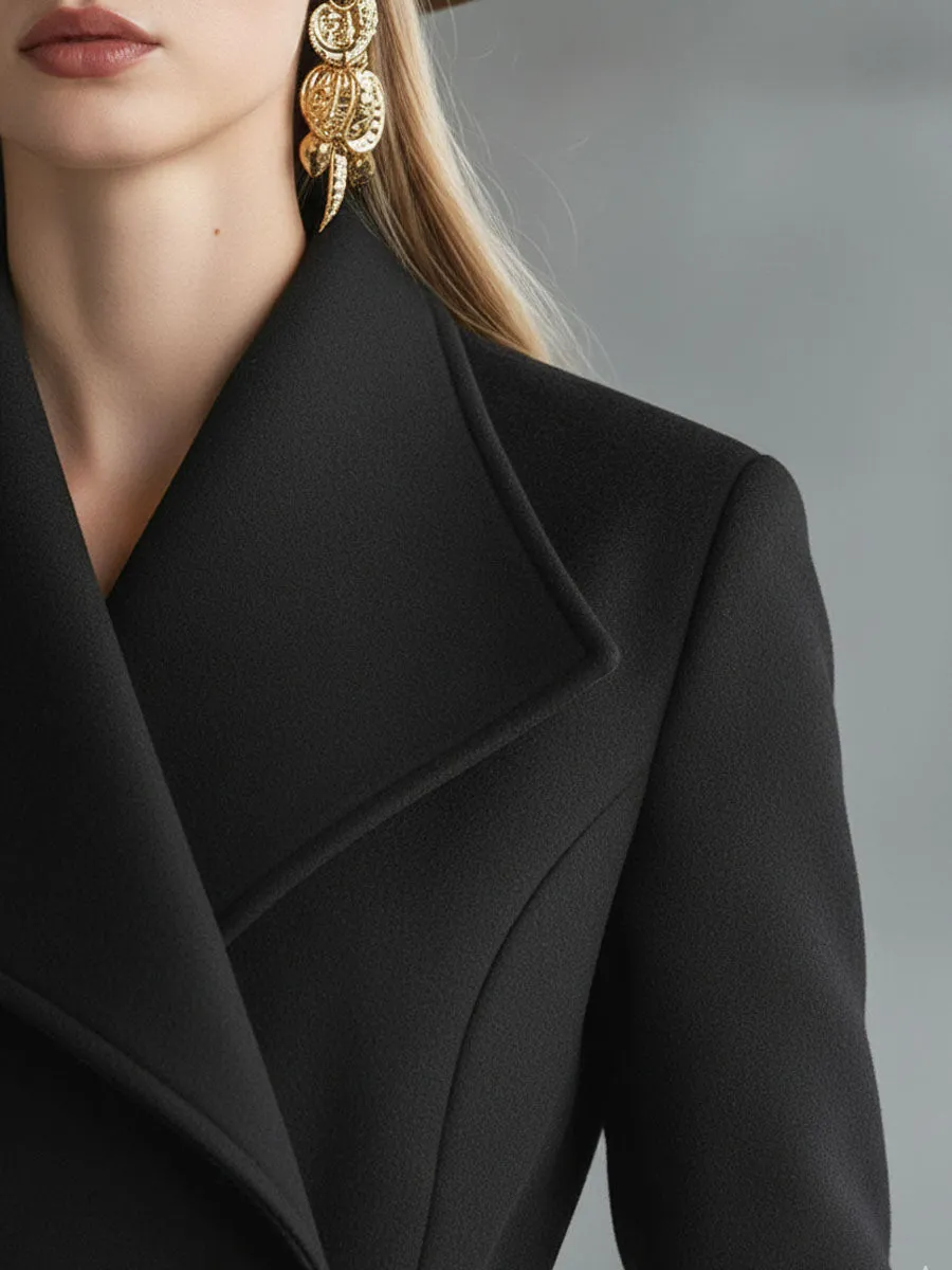 Elegant Lapel Zipper Long Wool Coat sold by Oyrosy product image thumbnail 2