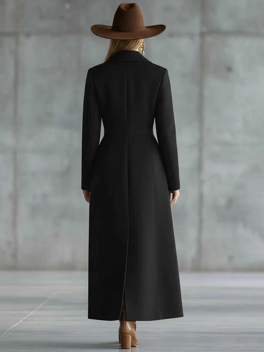 Elegant Lapel Zipper Long Wool Coat sold by Oyrosy product image thumbnail 4