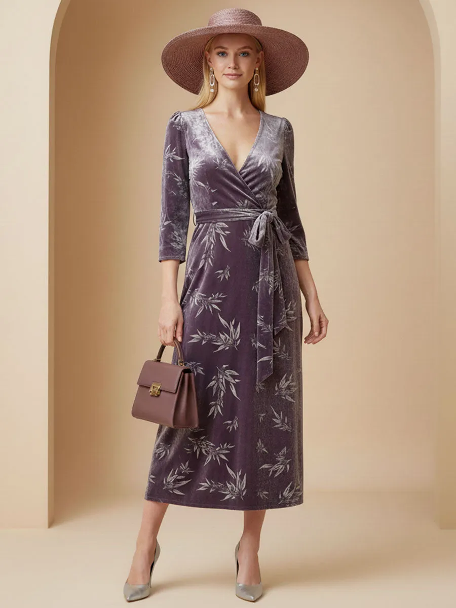 Fashion Vintage Purple Velvet Print Midi Dress sold by Oyrosy product image thumbnail 2