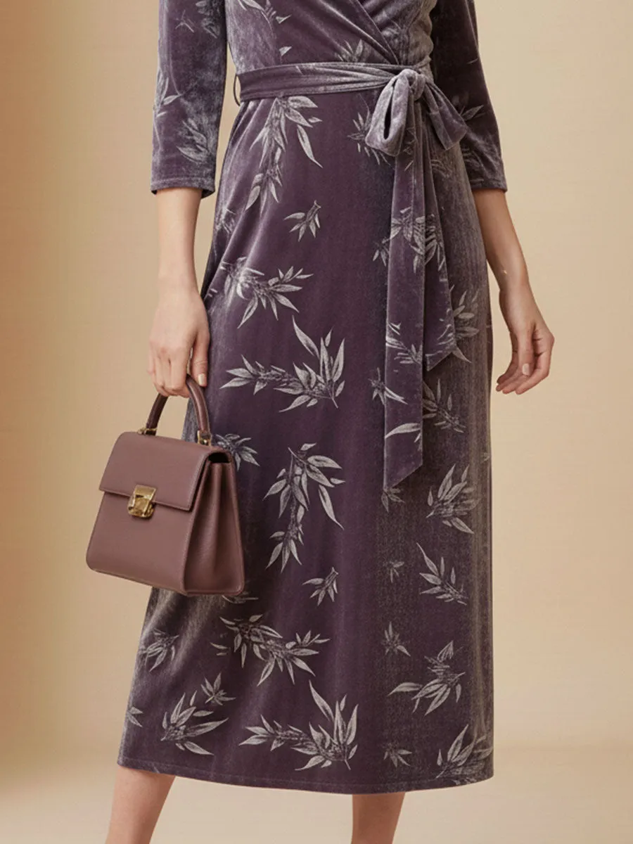 Fashion Vintage Purple Velvet Print Midi Dress sold by Oyrosy product image thumbnail 4